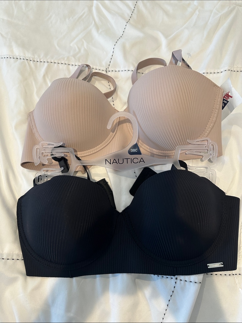 Nautica Ribbed T-Shirt Bras in Black and Nude (Set of 2) Size 38C